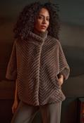Short Chevron Faux Fur Cape, Brown / M/L image