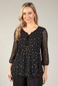 Plisse Pleated Foil Detail Blouse, Black Mix / 10