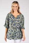 Floral Print Linen Look Blouse, Khaki / F/S image