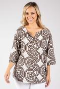 Abstract Print Linen Look Blouse, Taupe / F/S image