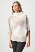 Geometric Cowl Neck Poncho, Beige Mix / XL