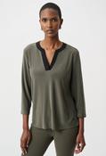 Contrast V-Neck Top, Khaki / S image