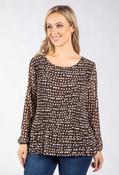 Plisse Pleated Polka Dot Blouse, Brown / F/S image