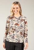 Fashion Print Fine Knit Top, Beige/Black / 16