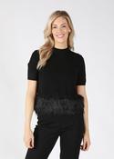 Feathered Hem Knit Top, Black / F/S