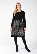 Long Sleeve Knit Dress, Black/Cream / S image