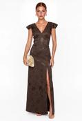 Floral Jacquard Tie-Back Satin Maxi Dress, Brown / 14 image
