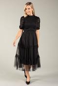 Lace Organza Puff Sleeve Midi Dress, Black / 2XL image