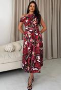 Betty Asymmetric Floral Midi Dress, Wine / 16 image