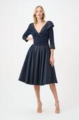 V-Neck Lapel Fit &amp; Flare Dress, Navy / 10 image