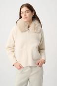 Detachable Faux Fur Collar Jacket, Cream / XL