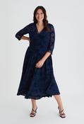 Katherine Velvet Flock Curve+ Midi Dress, Navy / 24 image