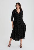 Katherine Velvet Flock Curve+ Midi Dress, Black / 24 image