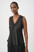 Lace Trim V-neck Pullover, Black / 14
