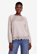 Satin Blouse With Lace, Beige / 36