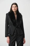 Faux-Fur Collar Striped Blazer, Black / 10 image