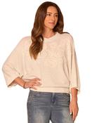 Three Quarter Dolman Sleeve Embroidered Knit Top, Cream / M