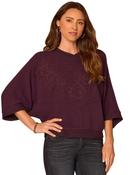 Three Quarter Dolman Sleeve Embroidered Knit Top, Grape / L image