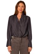 Bubble Hem Woven Button Up Shirt, Indigo / M image