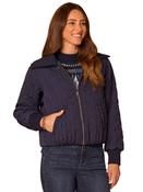 Quilted Zip front Sweater Jacket, Navy / M image