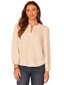 Mandarin Collar Half Placket Knit Top, Cream / L image