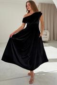 Betty Asymmetric Velvet Midi Dress, Black / 18