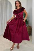 Betty Asymmetric Velvet Midi Dress, Burgundy / 14 image