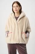 Hooded Faux Fur Jacket, Beige / XS/S