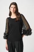 Floral Bell Sleeve Top, Black / 10