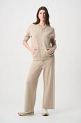 Striped Sleeve Zip-Up Sweater, Beige / XS