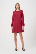 Feathered Mini Shift Dress, Red / 10