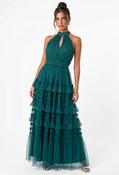 Halter Neck Tiered Tulle Maxi Dress, Teal / 12