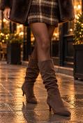 High Ruched Boot, Brown / 36