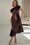 Felicity Asymmetric Frill Midi Dress, Brown / 18
