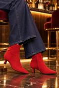 Suede Feel Kitten Heel Boot, Red / 36