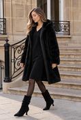 Faux Fur Hooded Coat, Black / L