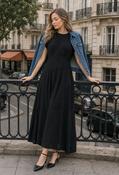 Pleated Midi Dress, Black / F/S image