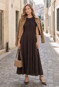 Pleated Midi Dress, Brown / F/S image