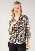 Leaf Print Zip V Neckline Top, Black / 10 image