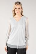 V Neckline Plisse Top, Silver / M image