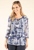 Plisse Pleated Newspaper Blouse, Navy Mix / 10 image