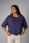 Boxy Fit Round Neck Top, Navy / XL image