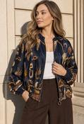 Horse Print Satin Bomber Jacket, Navy / F/S image