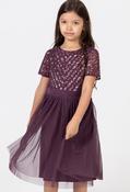 Mini Maya Stripe Embellished Midi Dress With Bow - Berry / 11/12 Yrs image