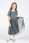 Mini Maya Stripe Embellished Midi Dress With Bow - Dusty Teal / 7/8 Yrs image