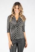 Geometric Print V Neckline Top - Black / 10