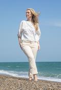 3/4 Pleated Sleeve Palm Tree Top - Off White / M