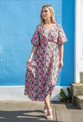 Zia Puff Sleeve Floral Midi Dress - Pink / 12 image