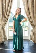 Lace V-Neck Angel Sleeve Maxi Dress - Emerald / 10 image