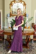 Lace V-Neck Angel Sleeve Maxi Dress - Berry / 10 image